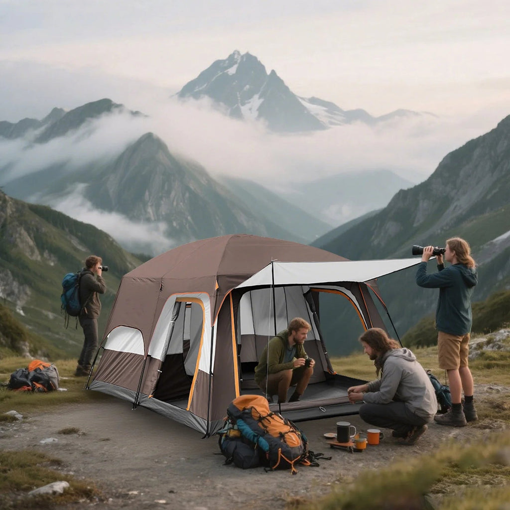 KFeng 12 Person Tents for Camping - 2Rooms 3Doors&3Windows Mesh,Suitable for Outdoor/Picnic,Brown