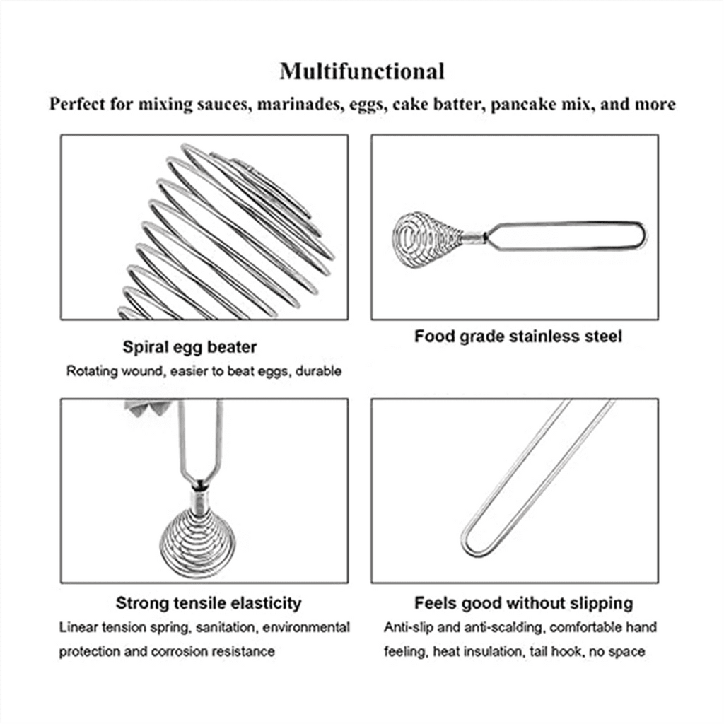 Stainless Steel Spring Coil Whisk Wire Whip-Cream Egg Beater Gravy-Cream Hand Mixer Kitchen Tool Accessories for Mixing