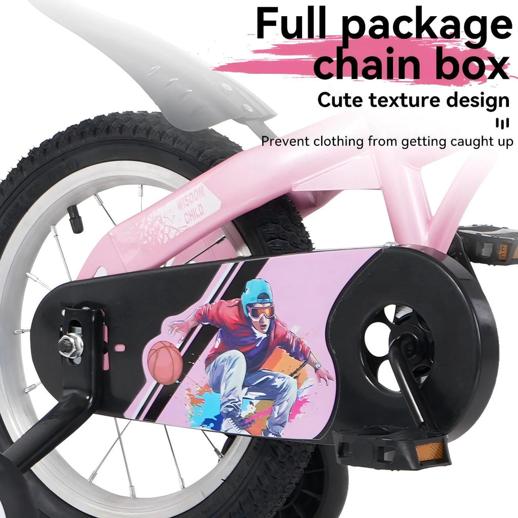 Baprem 18" Girls Bike for 5-9 Years Old Kids, Cute Kids Bike with Training Wheels, Steel Frame Sporty Children Bicycle, Pink