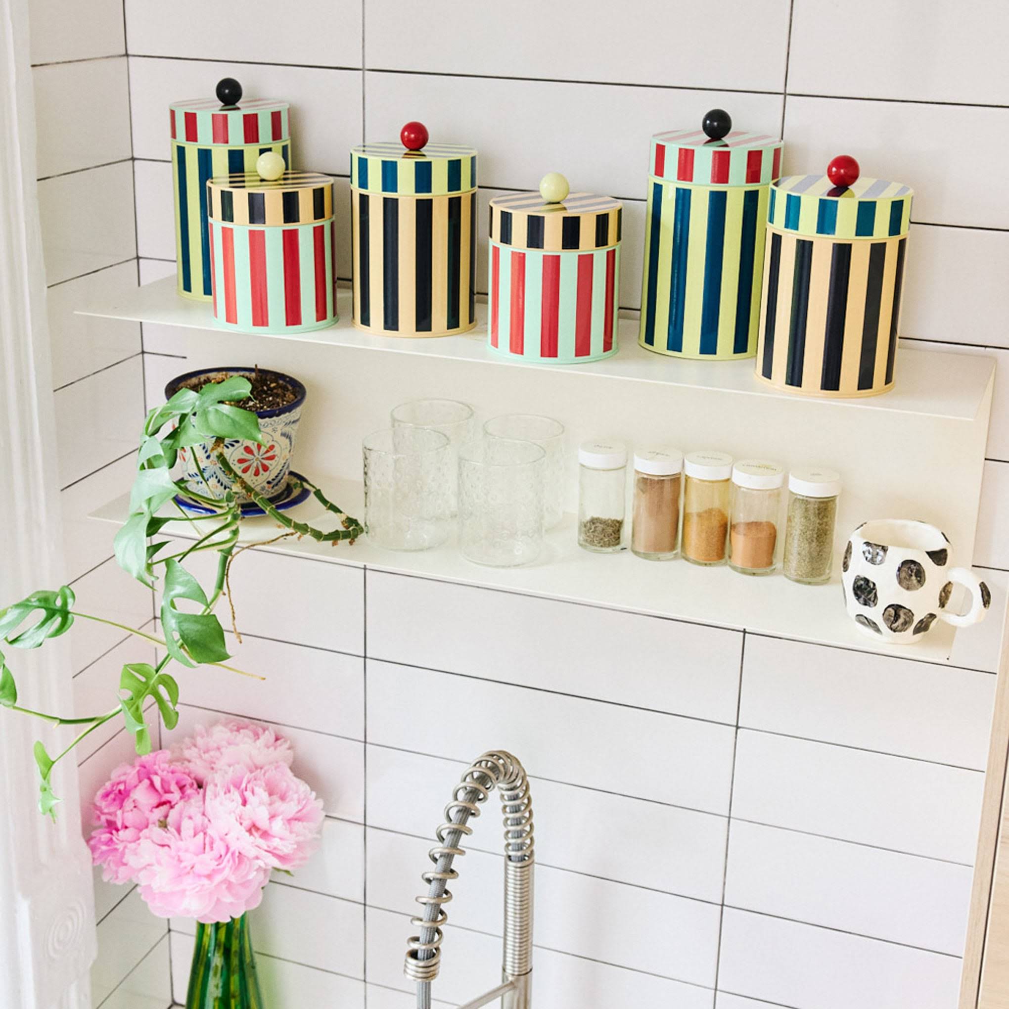 Dusen Dusen Striped Canister - Yellow/ Blue