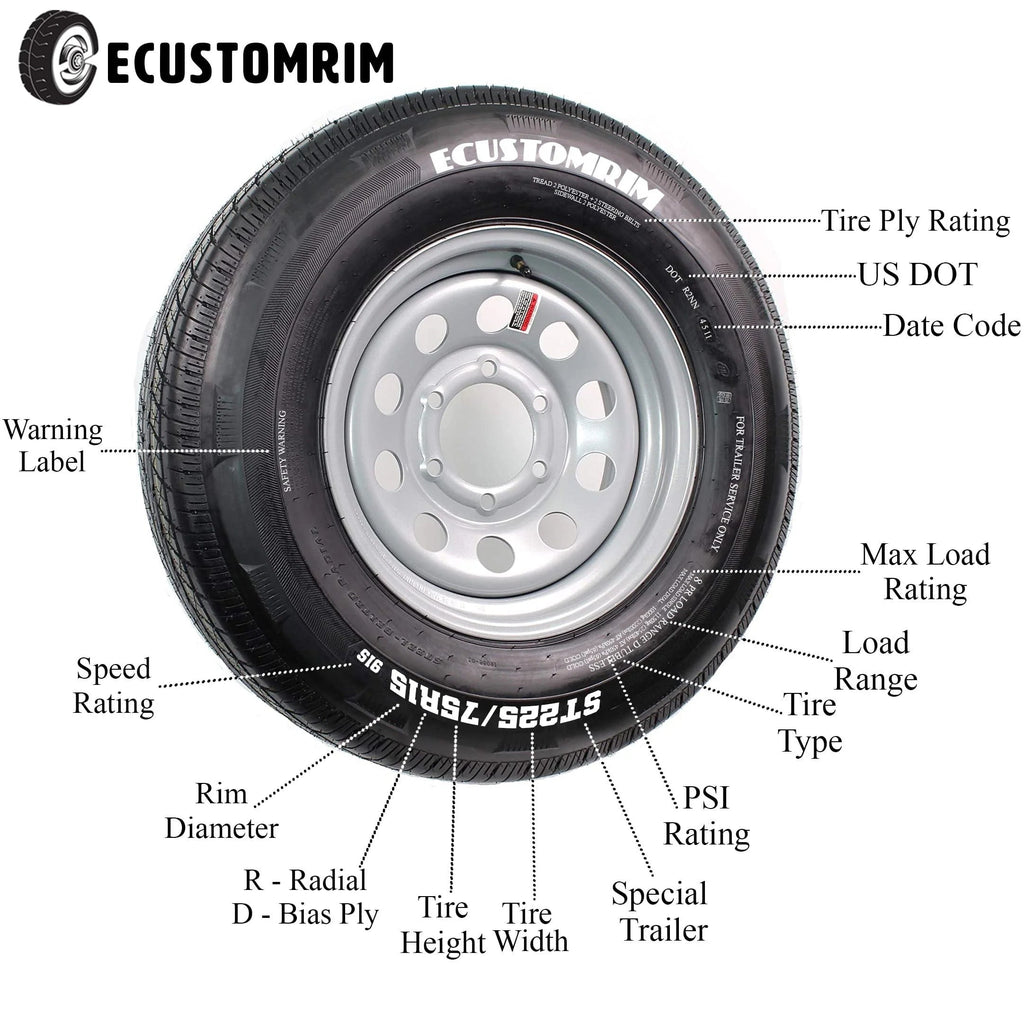 Radial Trailer Tire on Rim ST205/75R14 with 5 Lug Galvanized Spoke Wheel