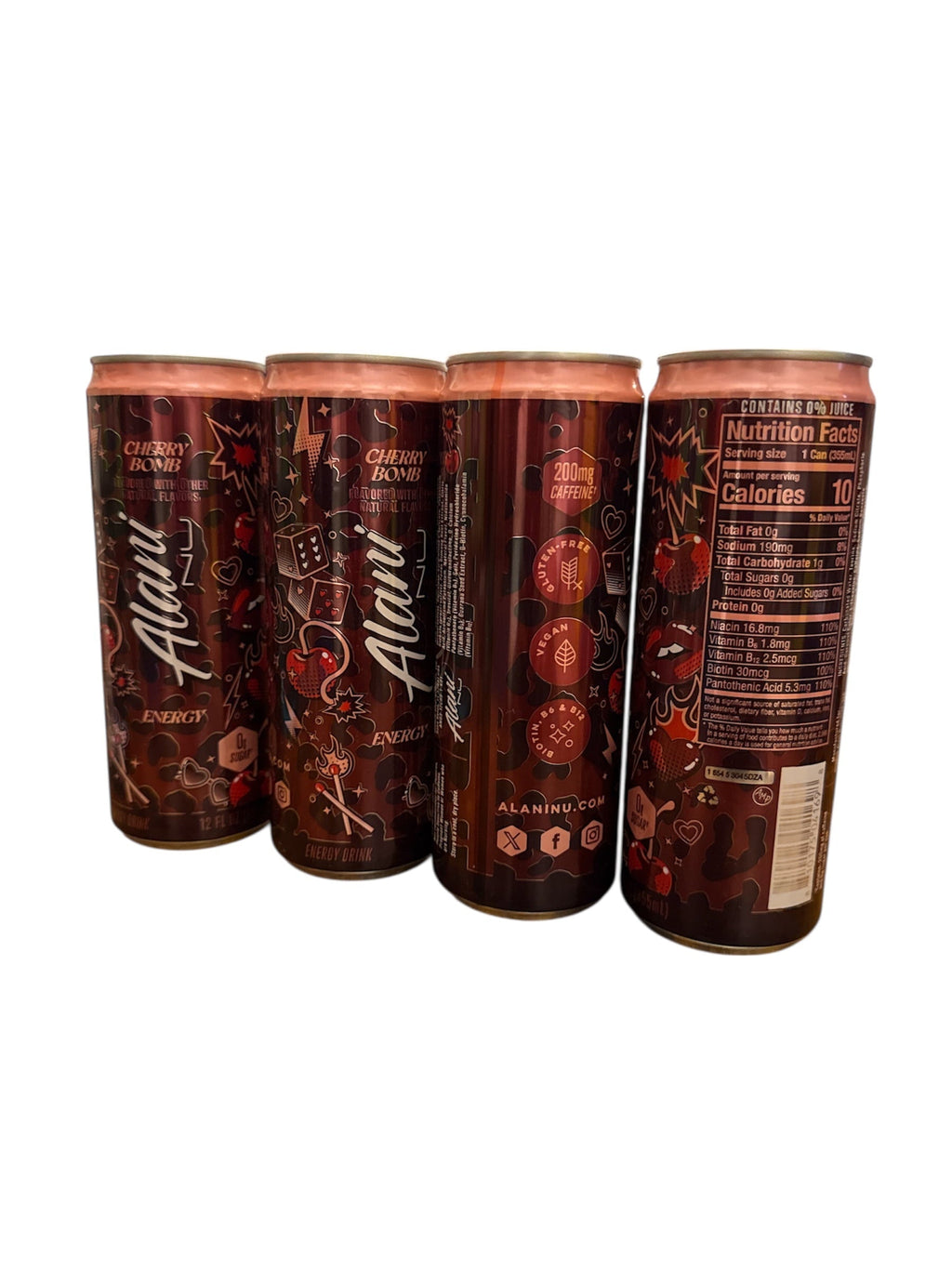 CHERRY BOMB, ENERGY DRINK, SUGAR FREE, LOW CALORIE, 12 fl oz. CANS, 4 pack