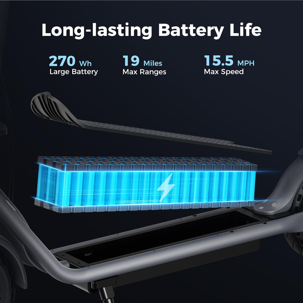 Electric Scooter, 500W Peak Motor, Up to 15.5 MPH, 19 Miles Ranges Foldable Electric Kick Scooter with Dual Braking System, Adults/Youth E Scooter for Commute