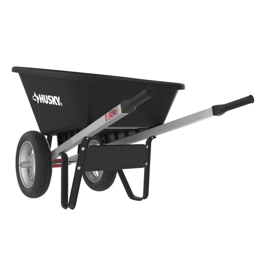 Husky 6 Cu. Ft. Poly Dual Wheel Wheelbarrow with Flat Free Tires