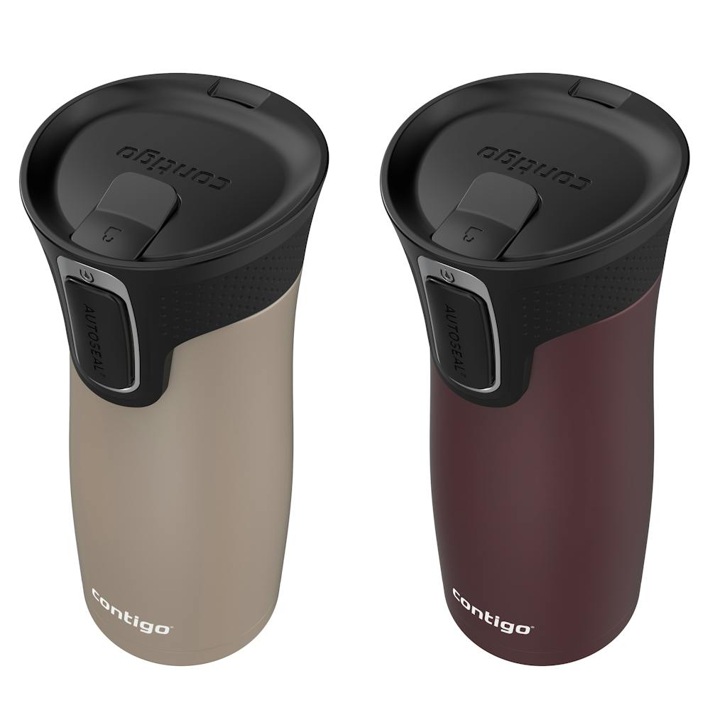 West Loop 2.0 Leak-Proof Spill-Proof Insulated Stainless Steel Travel Mug, 16 Oz., 2-Pack - Brown Sugar Soft Touch & Chocolate Truffle Soft Touch