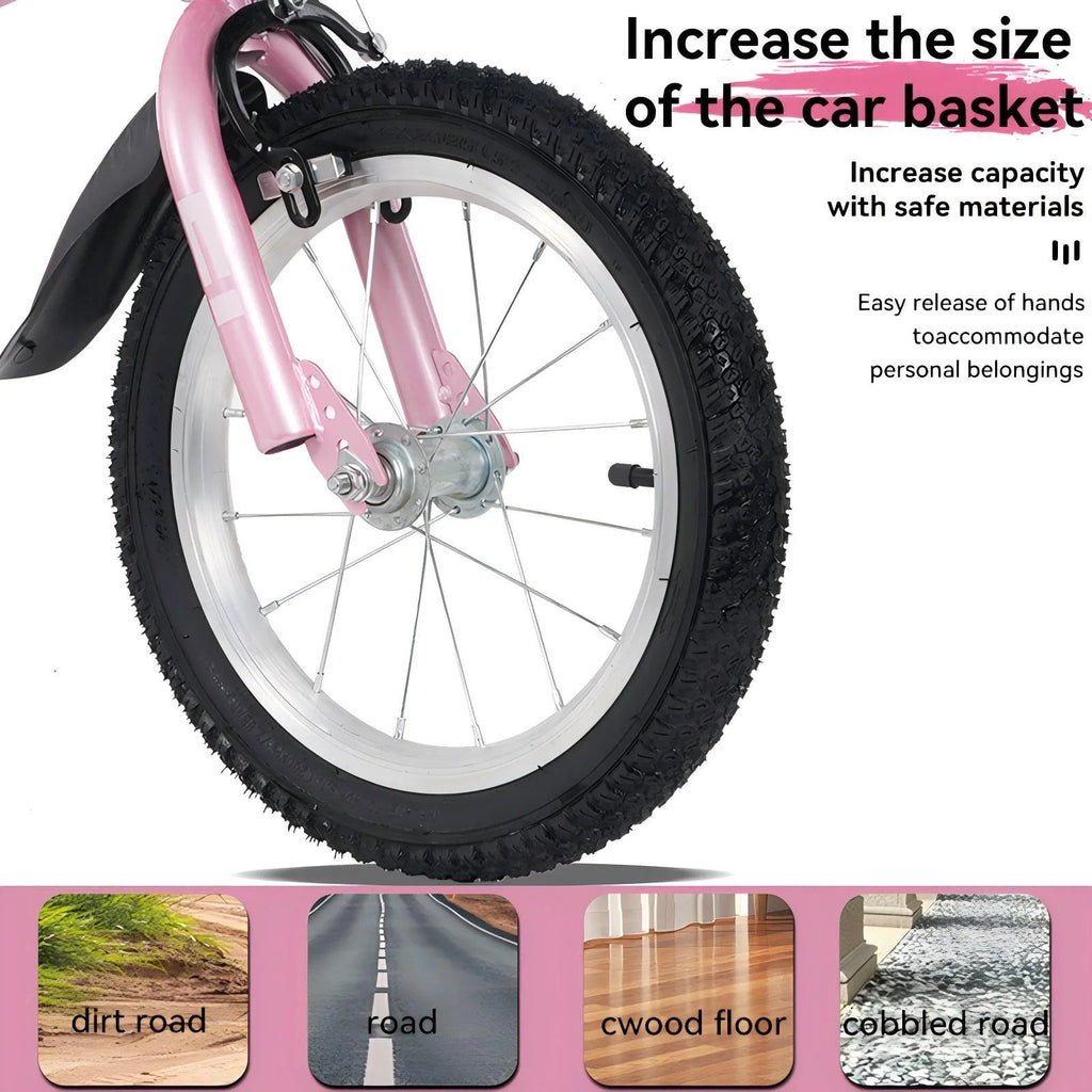 Baprem 18" Girls Bike for 5-9 Years Old Kids, Cute Kids Bike with Training Wheels, Steel Frame Sporty Children Bicycle, Pink