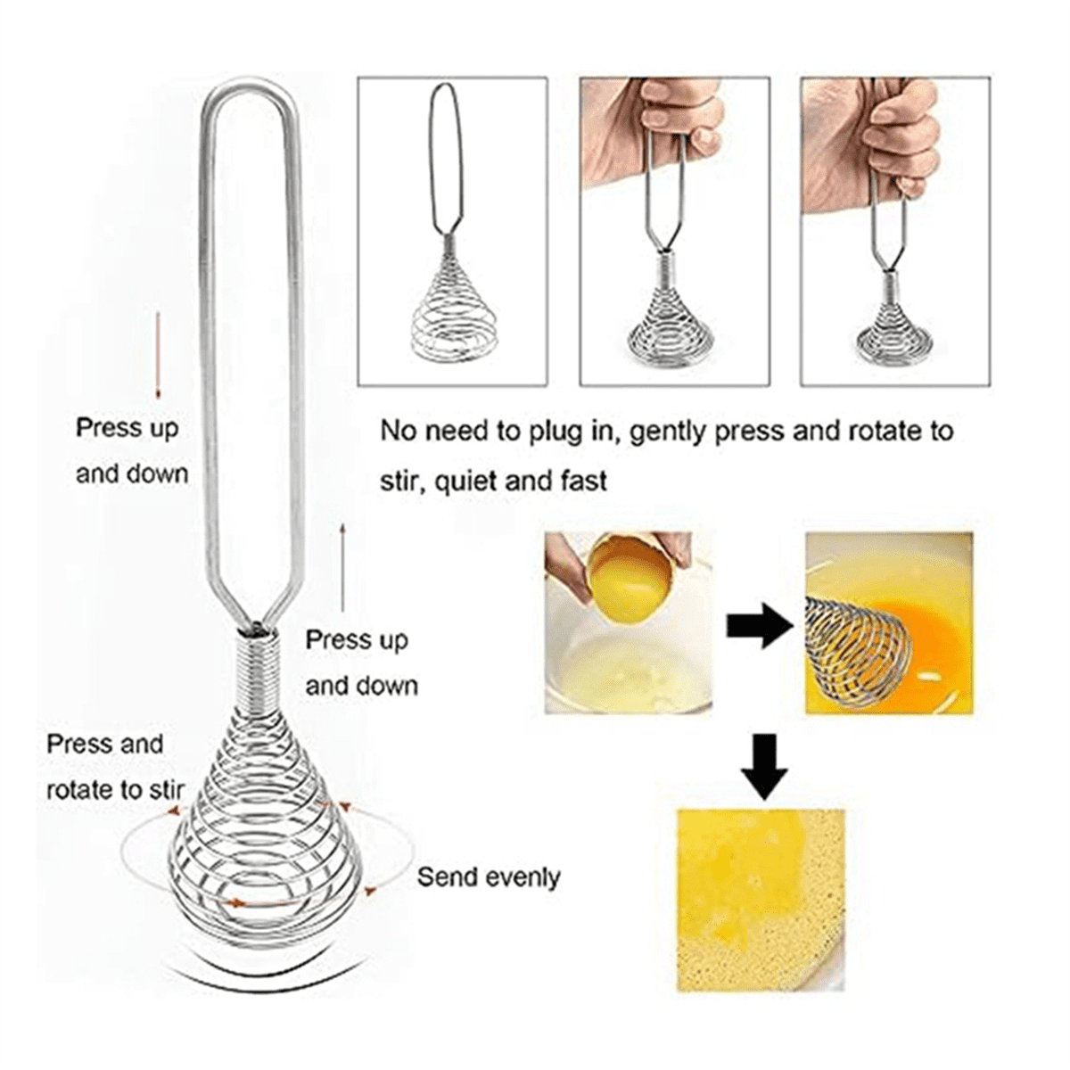 Stainless Steel Spring Coil Whisk Wire Whip-Cream Egg Beater Gravy-Cream Hand Mixer Kitchen Tool Accessories for Mixing