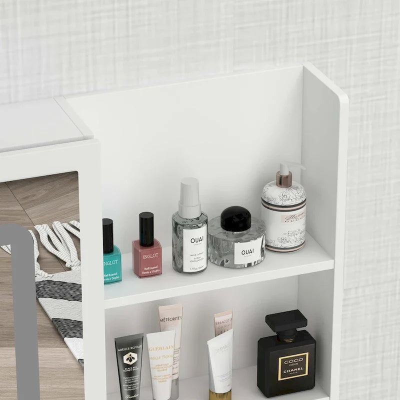 White Makeup Vanity Set with LED Mirror and Stool - 39.4" Wide