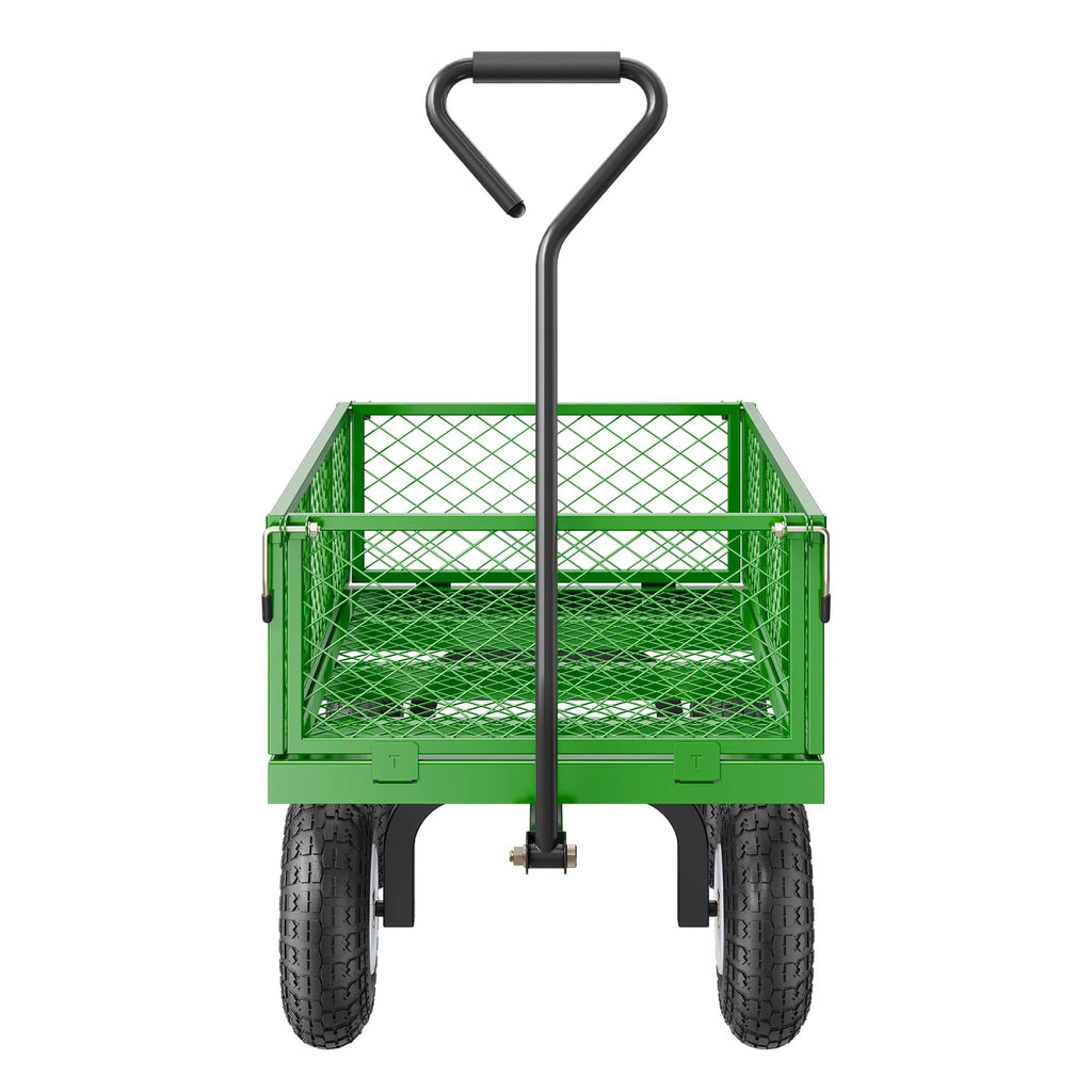 KFFKFF Mesh Steel Garden Cart 900 Lbs, 38 x 22 " Heavy Duty Utility Wagon Cart, Metal Garden Trolley with 10" Wheels, Removable Mesh Sides, 180 Swiveling Handle (Green)