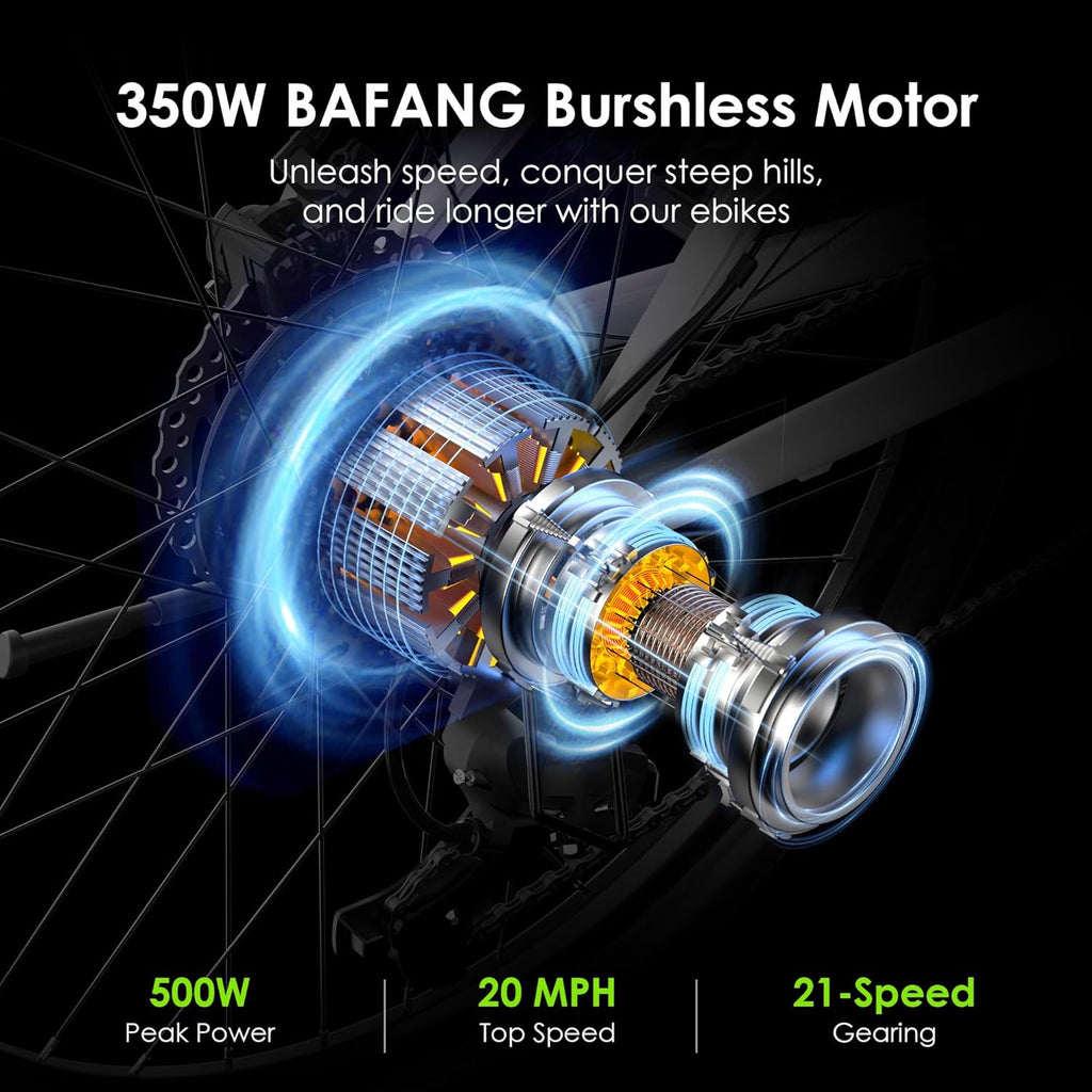 Adult Electric Bike, 350W BAFANG Motor (500W Peak), 4A 3H Fast Charging, 468Wh Li-Ion Battery, 21 Speed Gears, Air Saddle, 45 Miles 20 MPH 26" Mountain Bike Electric Bike, ANSI/CAN/UL2849 Compliant