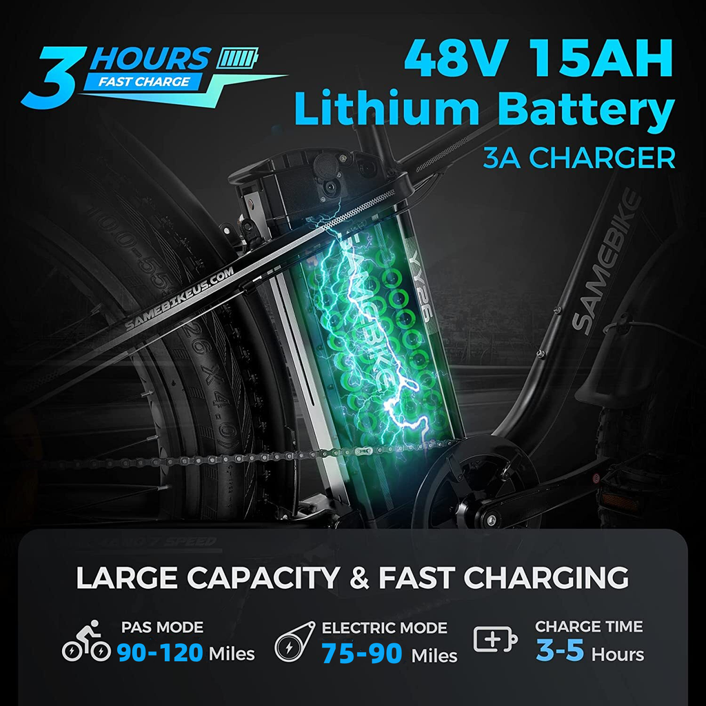750W Electric Mountain Bike - 48V/15Ah Battery, Dual Disc Brakes, Shimano 7-Speed, Black