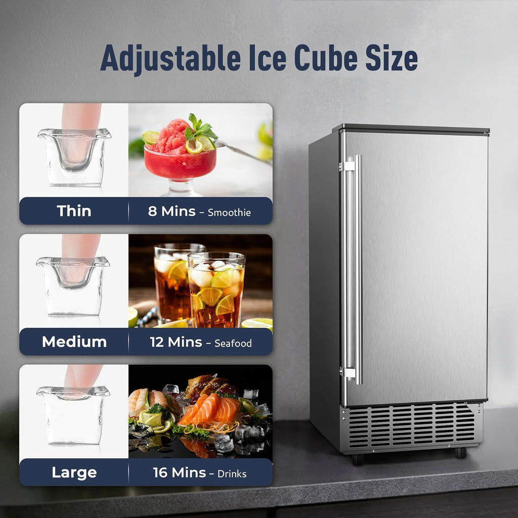 Commercial Under Counter Ice Maker Machine 80Lbs/Day with 24lbs Ice Storage Built-in Drain Pump/Automatic Cleaning/Timing Setting/Smart LCD Panel Ideal for Both Home and Commercial Use