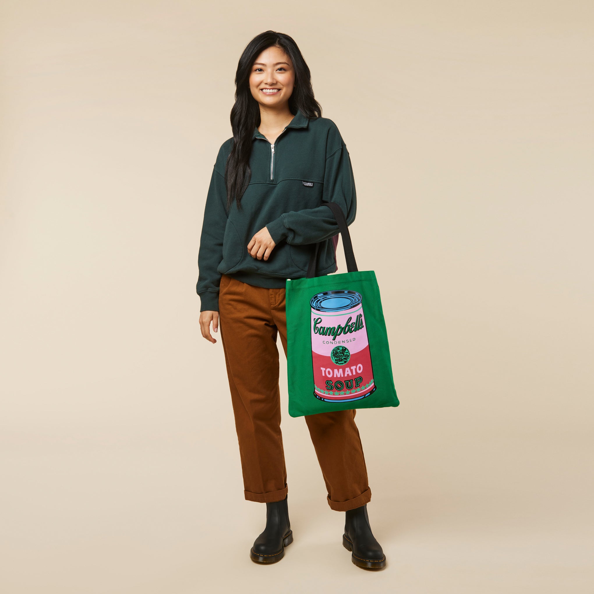 Andy Warhol Cotton Canvas Tote Bag - Green Campbell's Soup