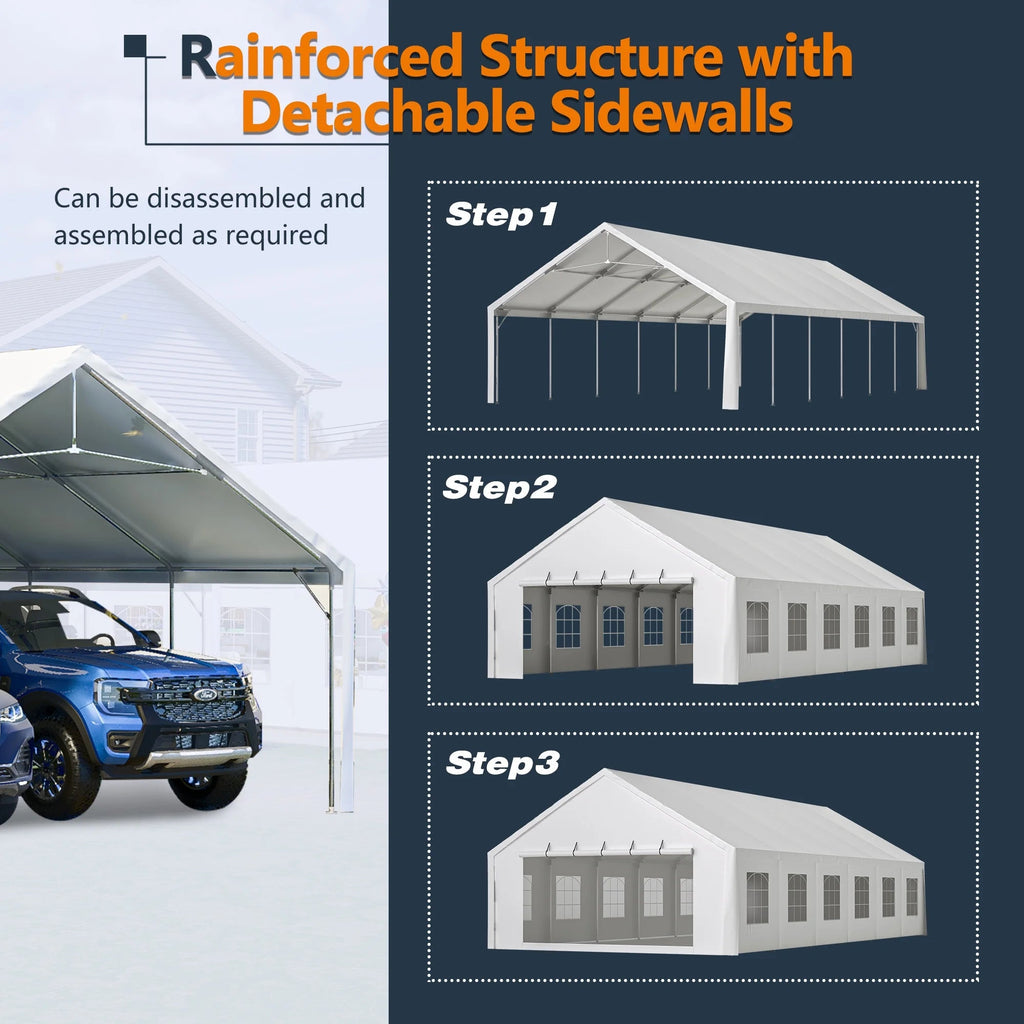 20x40 FT Heavy-Duty Party Tent with 3 Storage Bags - Large Waterproof Wedding Event Shelter for Removable Sidewalls & Zipper Door - Outdoor Commercial Tent for Parties Carport Camping BBQ Garden