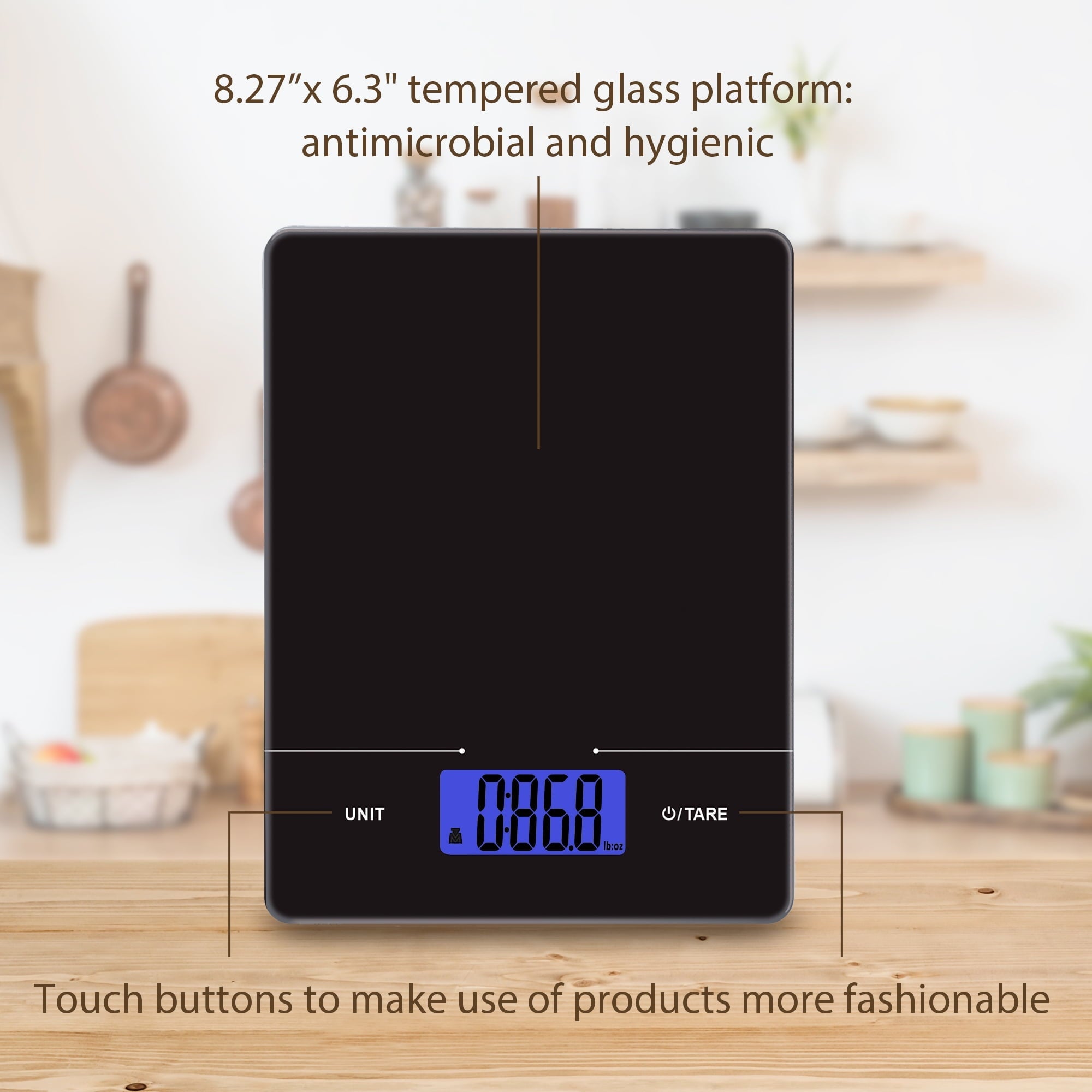 Tempered Glass Slimline Digital Scale with Blue Backlit, Black