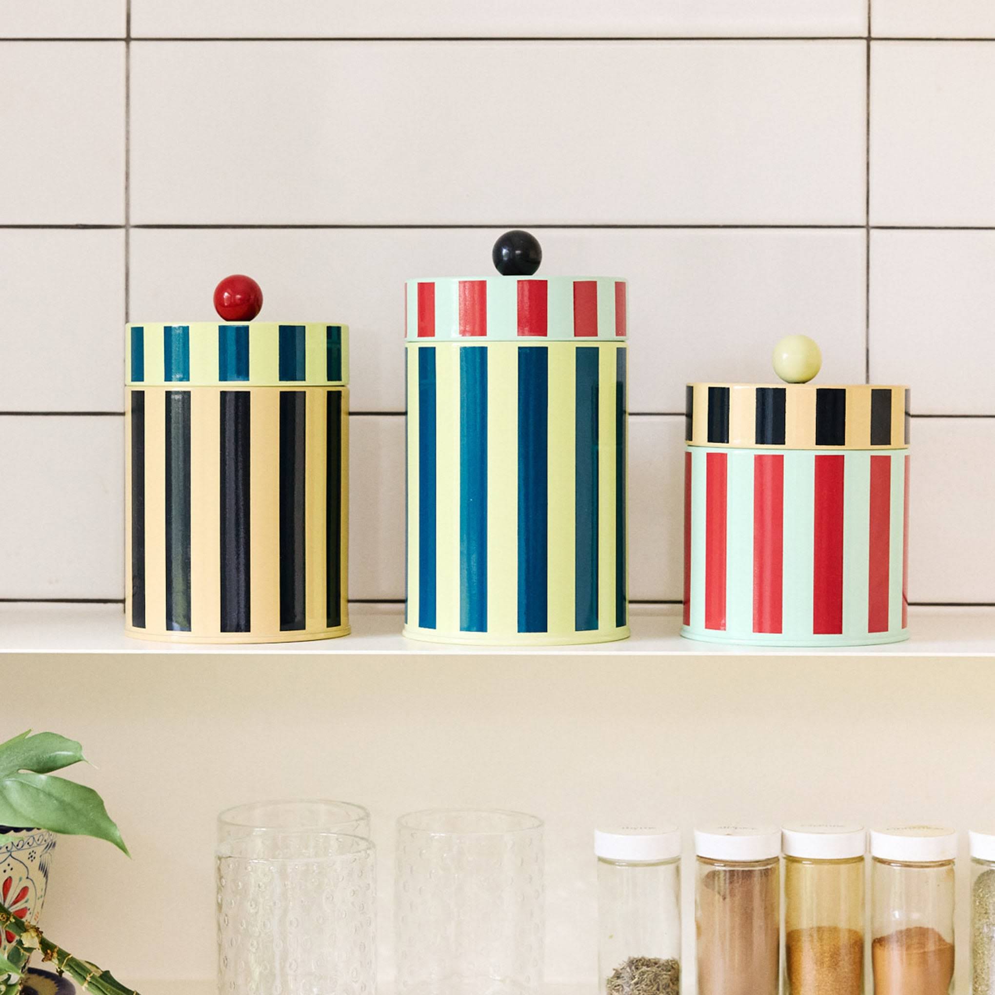 Dusen Dusen Striped Canister - Red/Blue