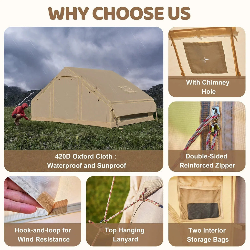 6 Person Inflatable Camping Tent with Pump, 10ft x7ft Glamping Family Tent Easy Setup 4 Season Waterproof Windproof Outdoor Blow Up Tent Luxury Oxford Cabin with Mesh Windows & Doors sgtnighsdesigns