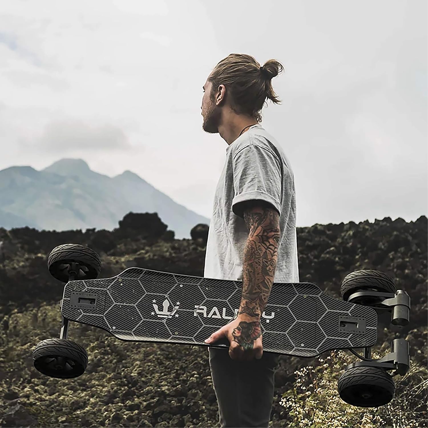 AT V.2 Carbon Fiber Electric Skateboard - Off-Road, All Terrain, 28MPH, 19-Mile Range, 3000W Dual Motor, Black, for Adults & Teens