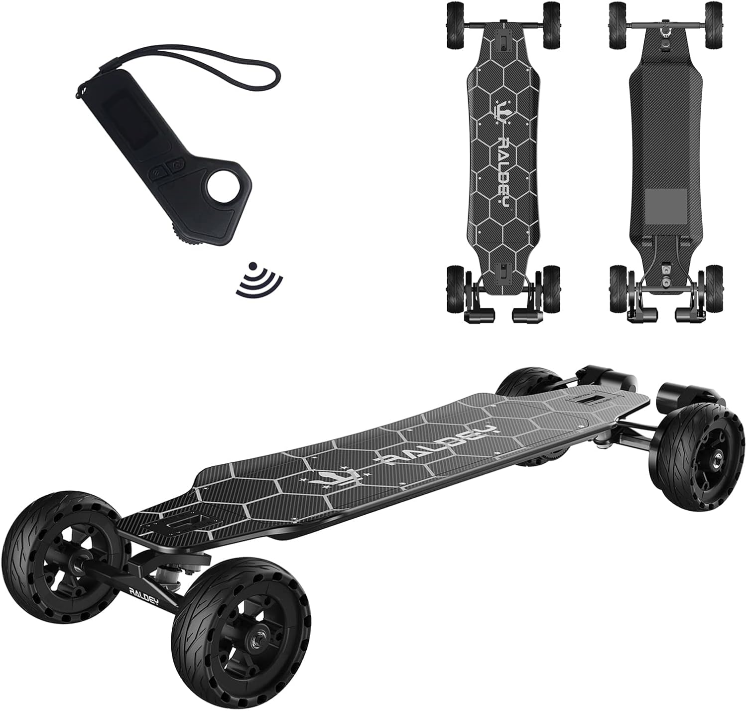 AT V.2 Carbon Fiber Electric Skateboard - Off-Road, All Terrain, 28MPH, 19-Mile Range, 3000W Dual Motor, Black, for Adults & Teens