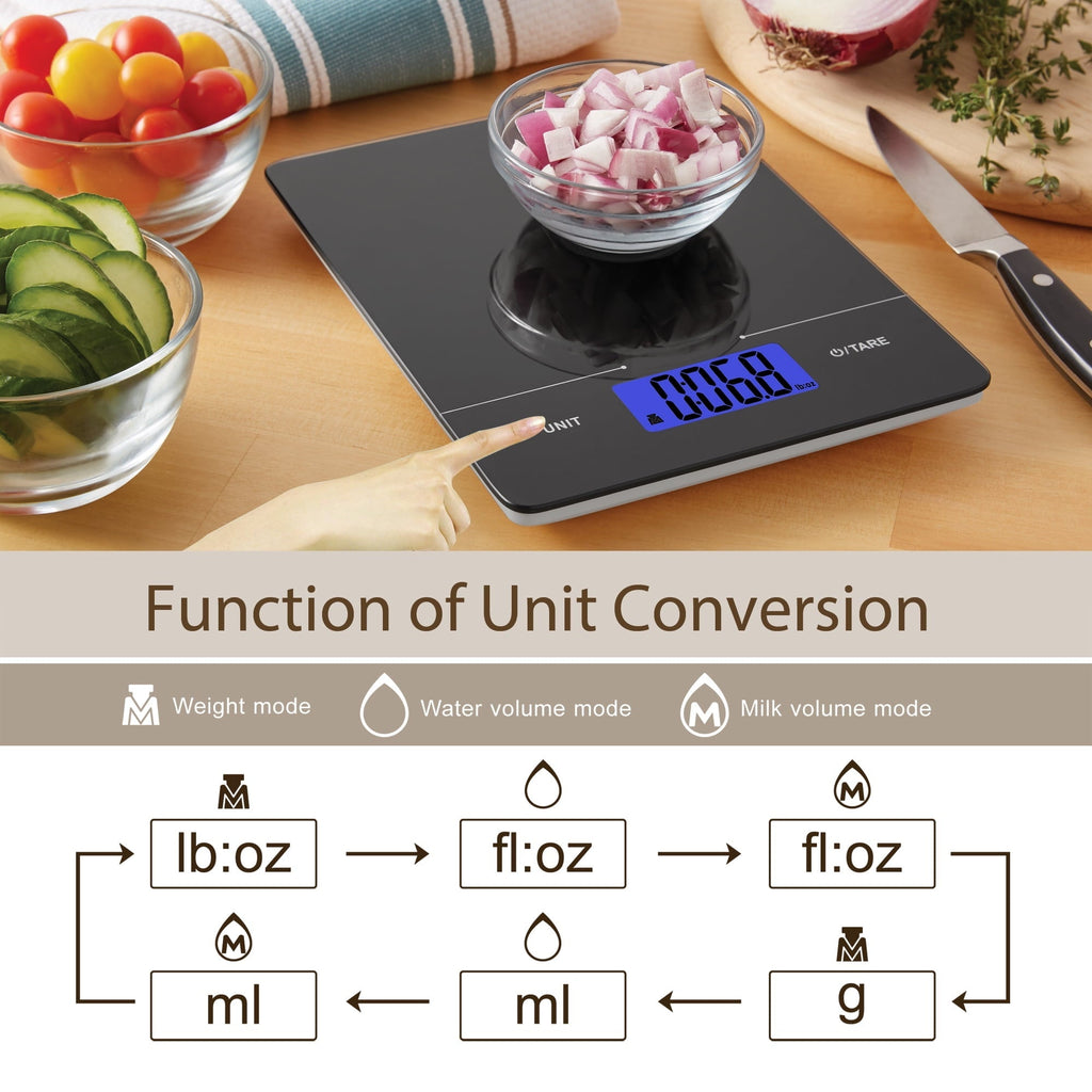 Tempered Glass Slimline Digital Scale with Blue Backlit, Black