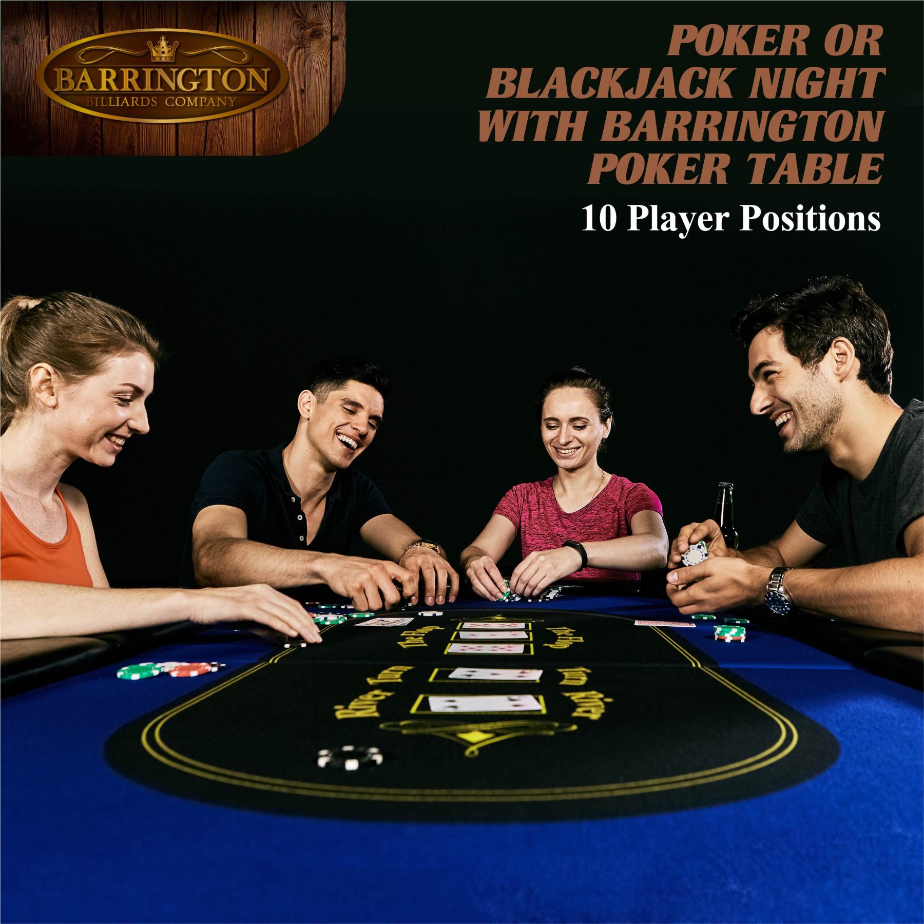 Barrington 10 Player Blue Poker Table with Metal Frame and Cup Holders, No Assembly Required