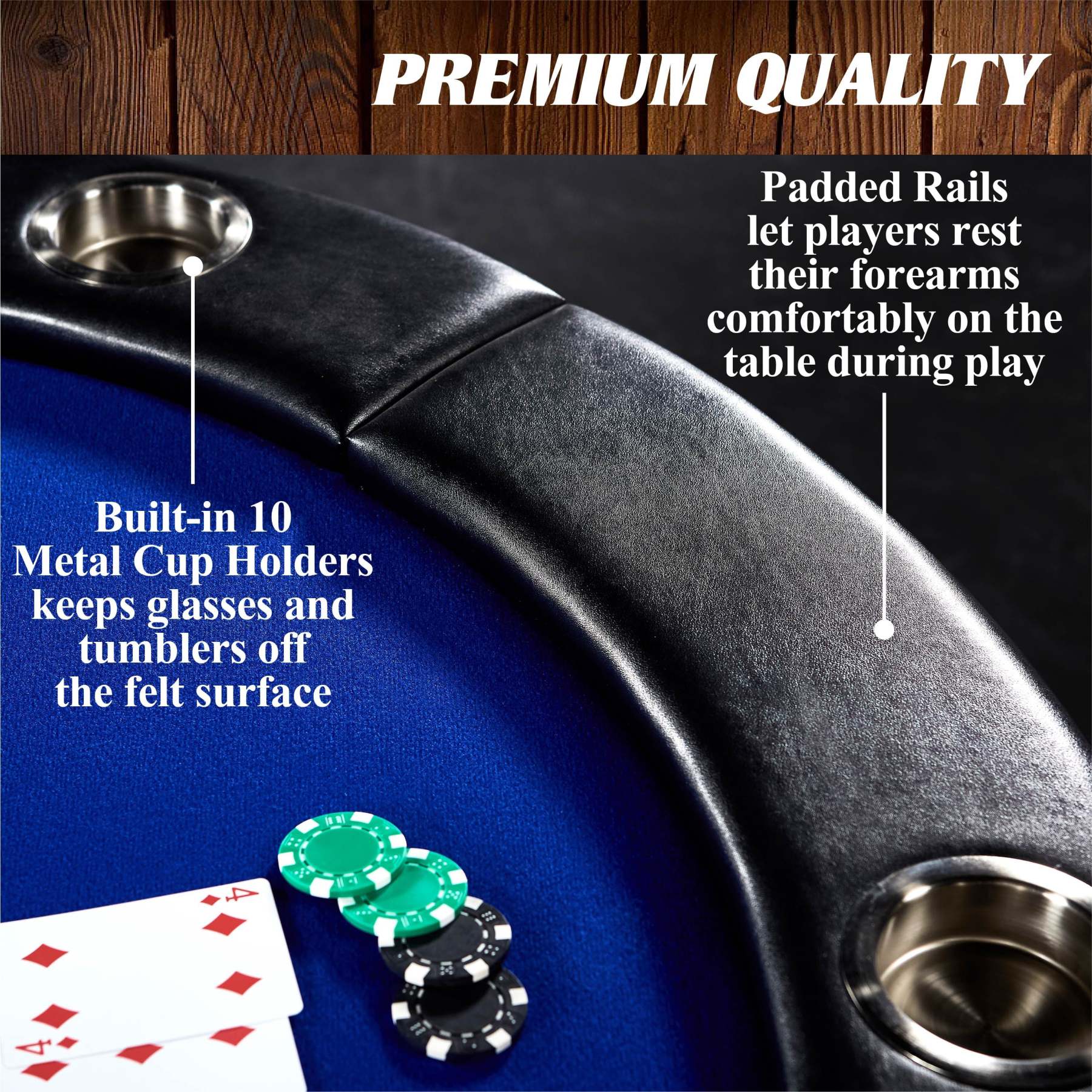 Barrington 10 Player Blue Poker Table with Metal Frame and Cup Holders, No Assembly Required