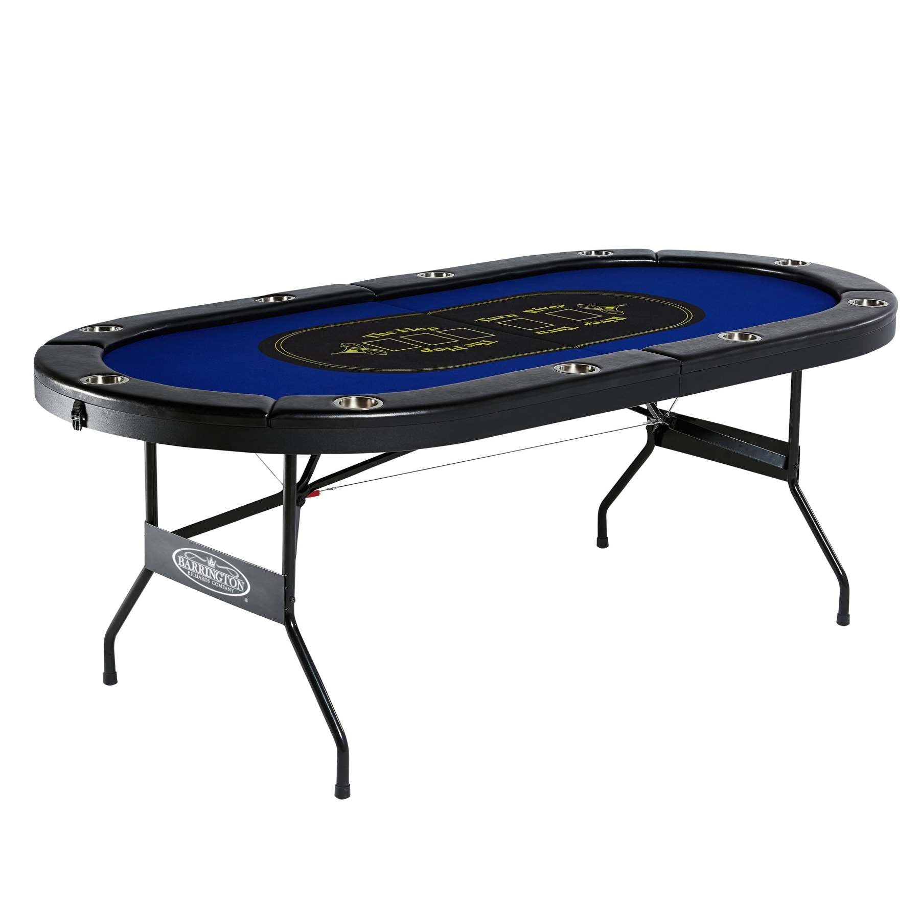 Barrington 10 Player Blue Poker Table with Metal Frame and Cup Holders, No Assembly Required