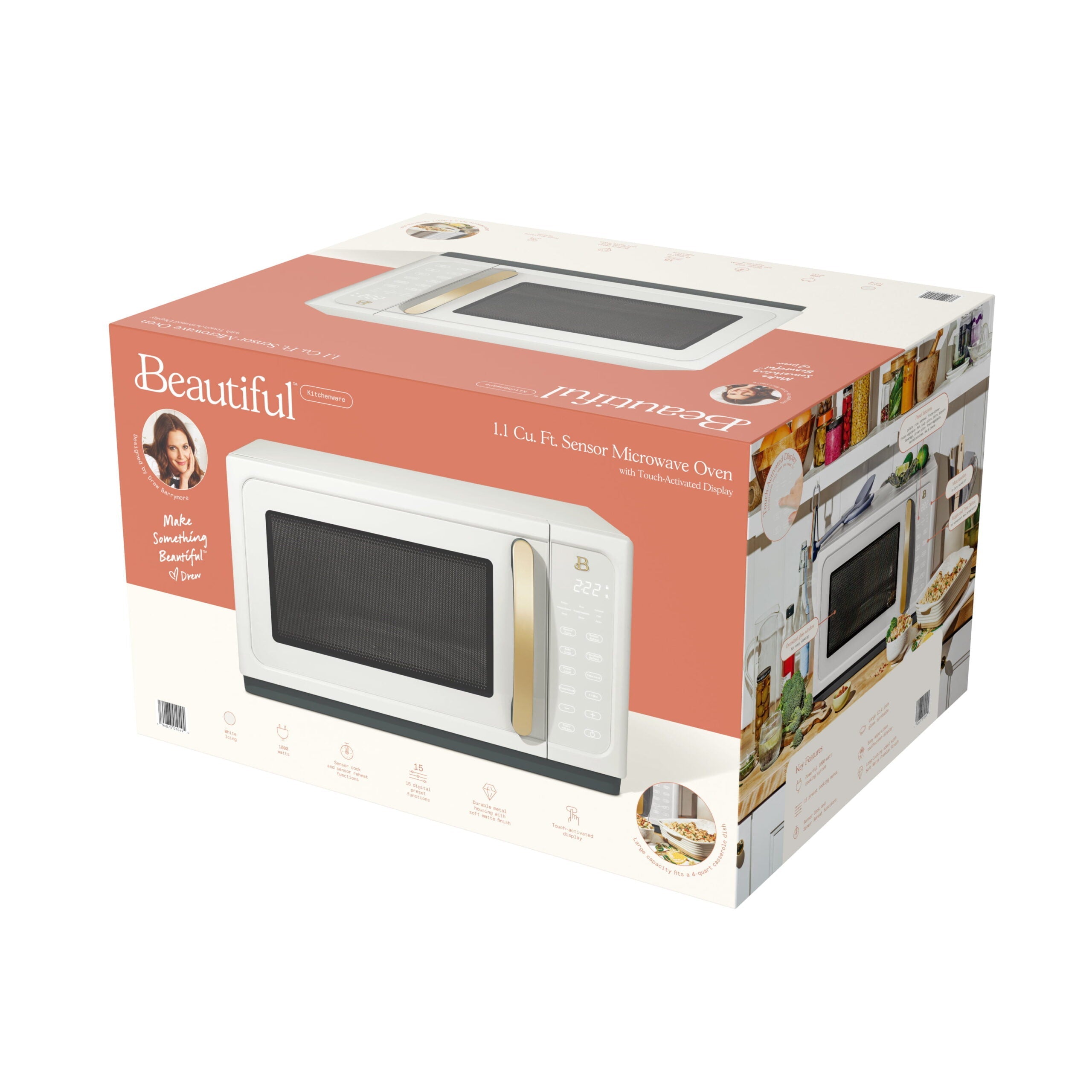 Beautiful 1.1 Cu ft 1000W Sensor Microwave Oven, White Icing - Kitchen Appliance