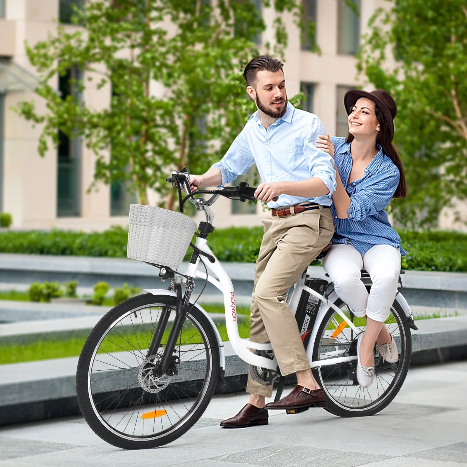PEXMOR Electric Bike for Adults 350W (Peak 500W) City Commuter Ebike 36V 12.5AH Removable Battery 26" Cruiser Electric Bicycle Shimano 6-Speed | Dual Shock Absorber | Basket