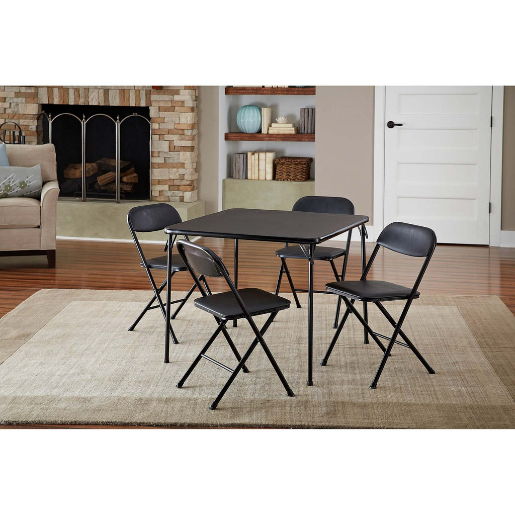 Cosco 5-Piece Folding Card Table Set, Black - Vinyl Seats, Easy Storage, Durable