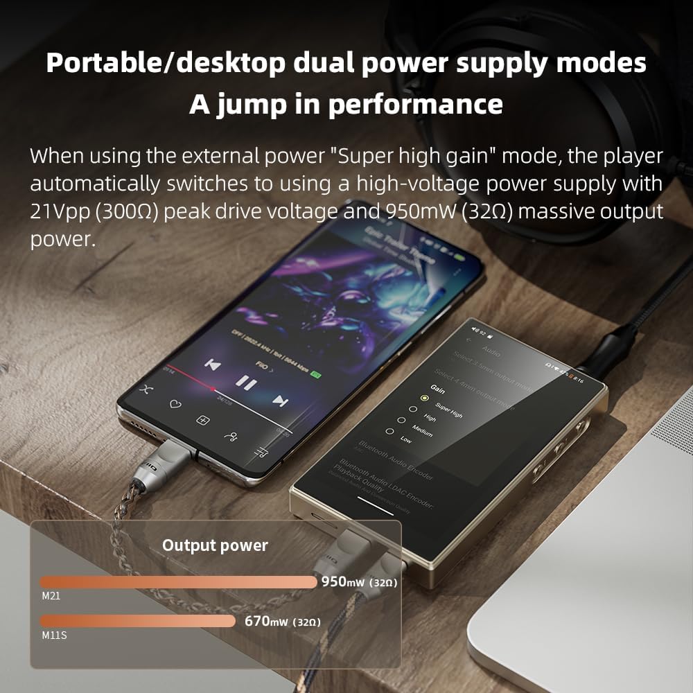 FiiO M21 Android 13 Hi-Res Music Player, Snapdragon 680, Blue-Black