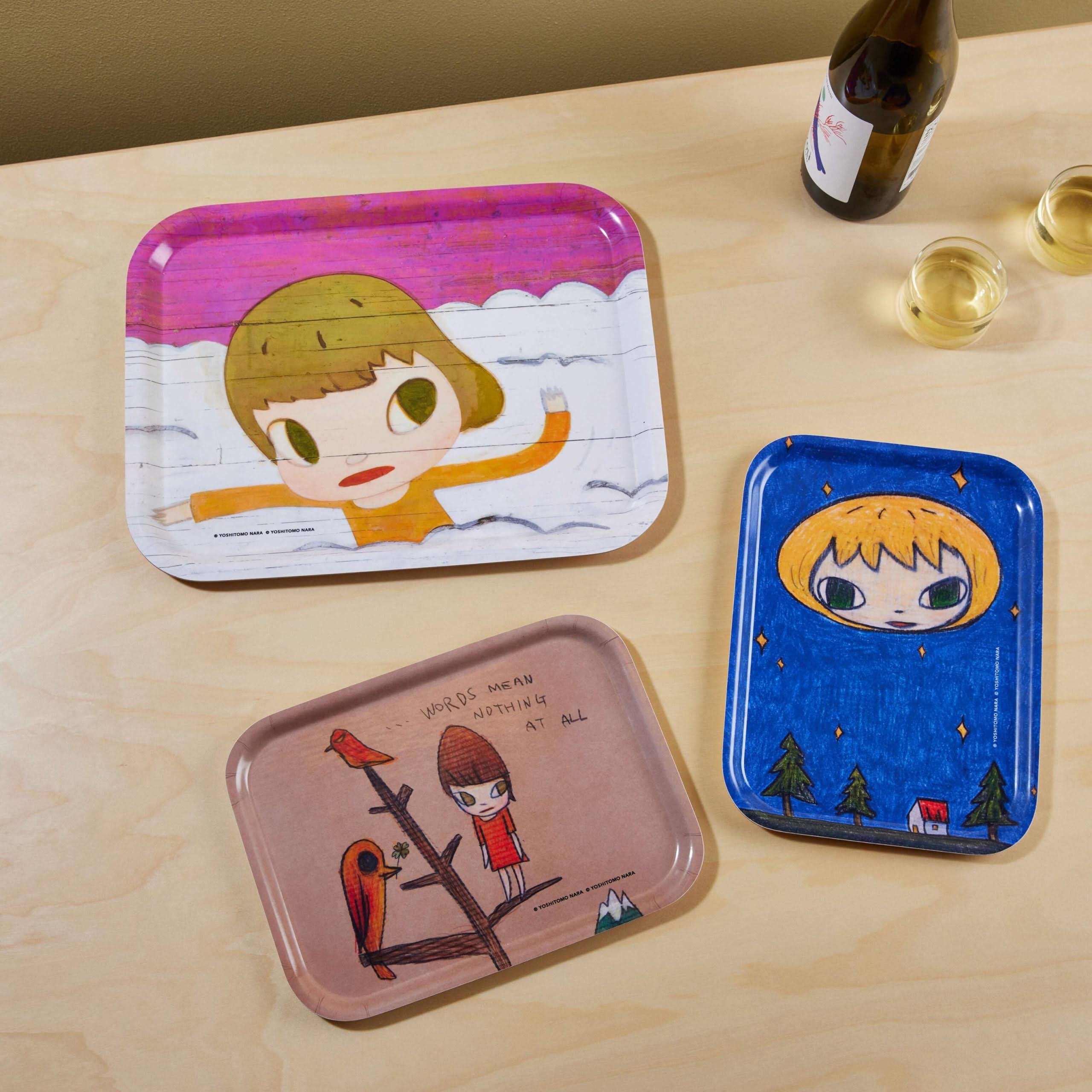 Yoshitomo Nara Birch Wood Tray - White/ Multi
