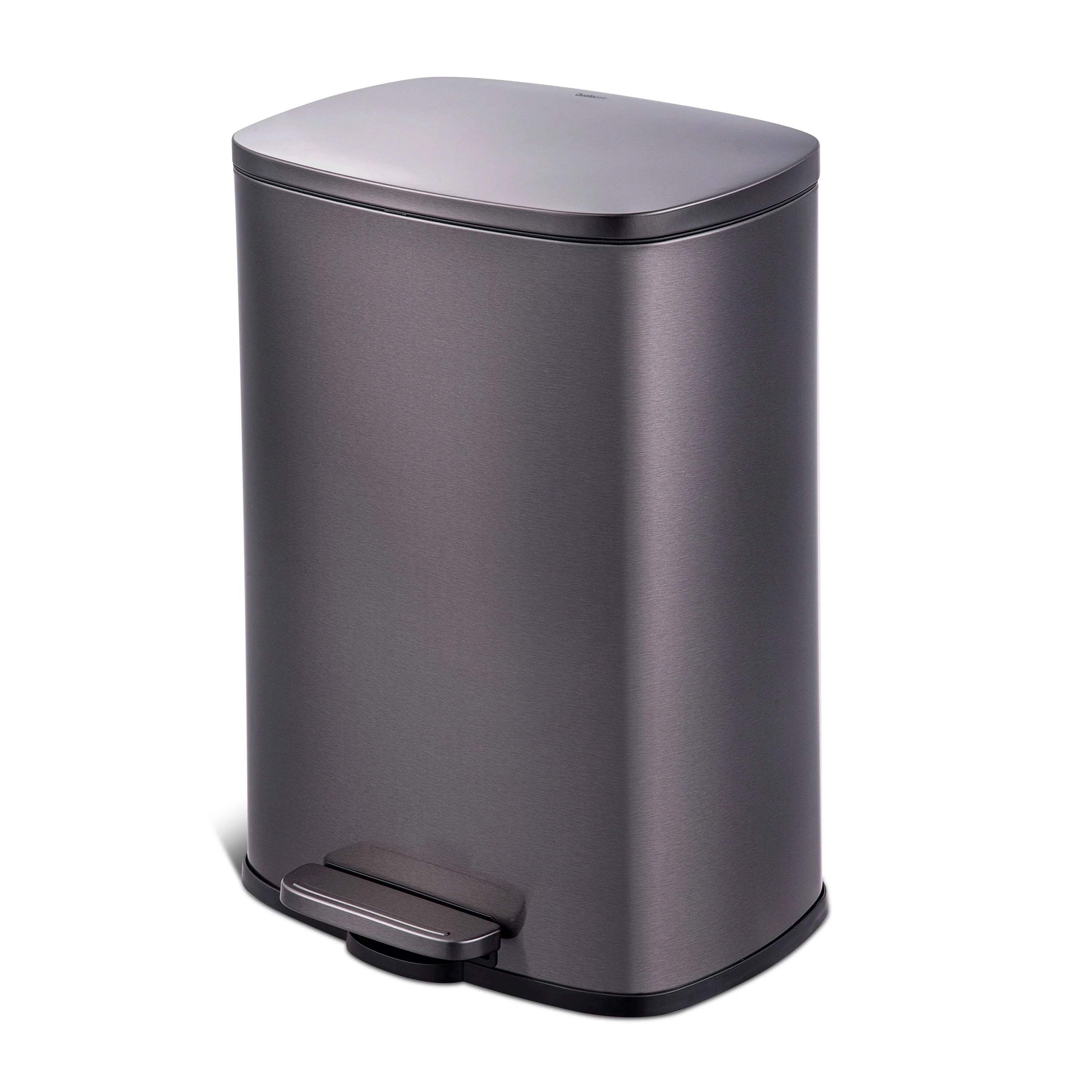 Qualiazero 13.2 Gal Stainless Steel Step on Kitchen Trash Can, Black