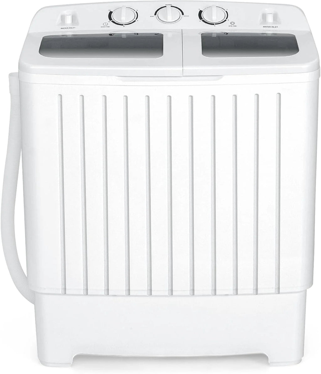 Portable Washing Machine, Twin Tub 20 Lbs Capacity, Washer(12 Lbs) and Spinner(8 Lbs), Durable Design, Timer Control, Compact Laundry Washer for RV, Apartments and Dorms, Grey+White