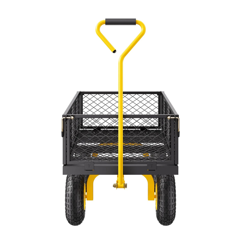 KFFKFF Mesh Steel Garden Cart 900 Lbs, 38 x 22 " Heavy Duty Utility Wagon Cart, Metal Garden Trolley with 10" Wheels, Removable Mesh Sides, 180 Swiveling Handle (Green)