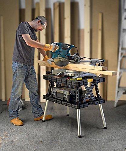 Keter ?C 197283 Folding Table Work Bench for Miter Saw Stand Woodworking Tools and Accessories with Included 12 Inch Wood Clamps ?C Easy Garage Storage Black/Yellow