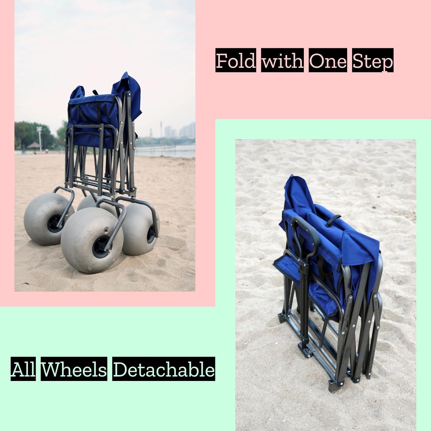 Beach Cart with 13" Balloon Wheels, Chair Racks & Pump Included