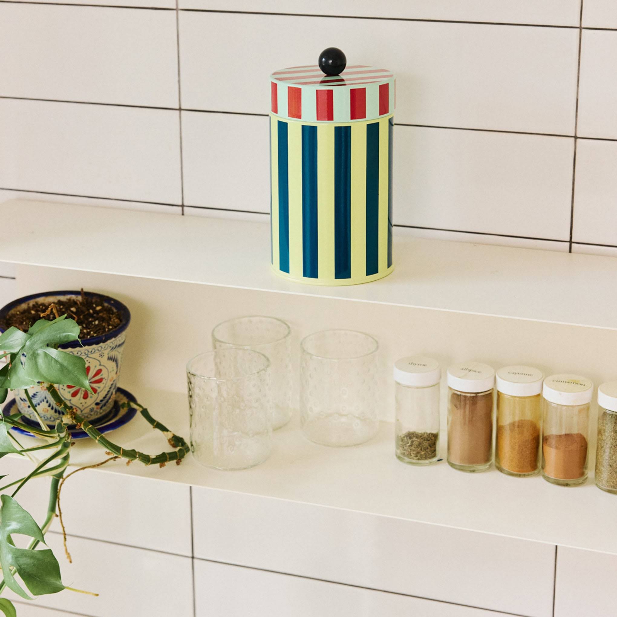 Dusen Dusen Striped Canister - Yellow/ Blue
