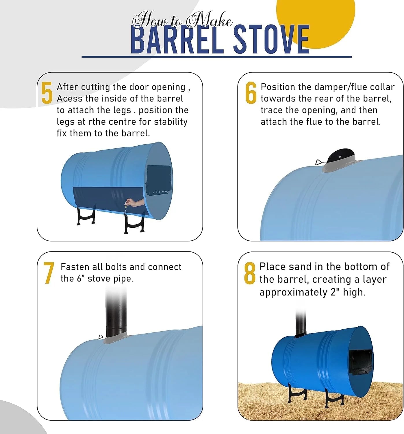 Barrel Stoves Kit C Perfect For 30-55 Gallon Drum Wood Stove Kit - Wood Burning Stove Kit Barrel Stove Door - Fire Wood Camp Stove Kit Wood Stove Kit for Emergency Heating & Cooking