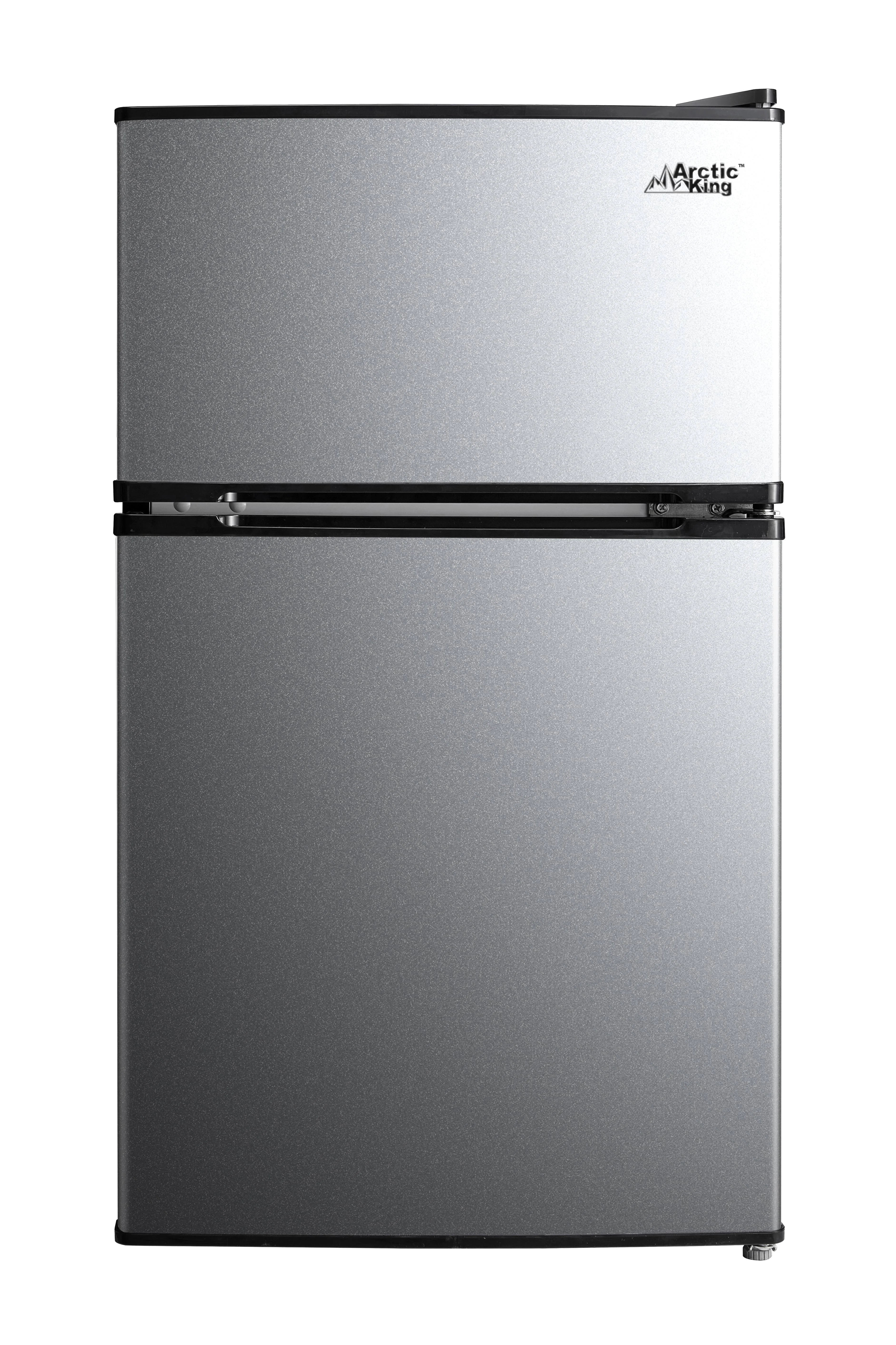 Arctic King 3.2 Cu ft Two Door Mini Fridge with Freezer, Stainless Steel, E-Star, Arm32d5asl, Silver