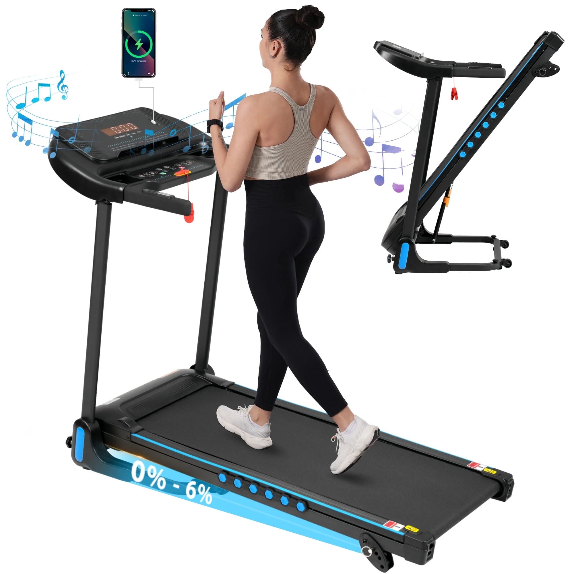 VLDTDRDI 500LBS 3.5HP Folding Treadmill with USB Charge Station,10Mph Electric Treadmil with Incline,Bluetooth Speaker,Device Holder and Pulse Sensor,Running Walking Exercise Machine