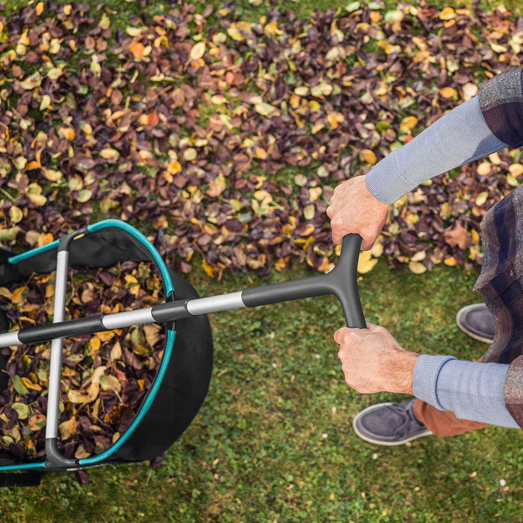 Gardena Leaf and Grass Collector, Manual, Plastic, 27.5" Cutting Width, Modern Style, Black/Turquoise/Orange/Gray, Model 03565-20