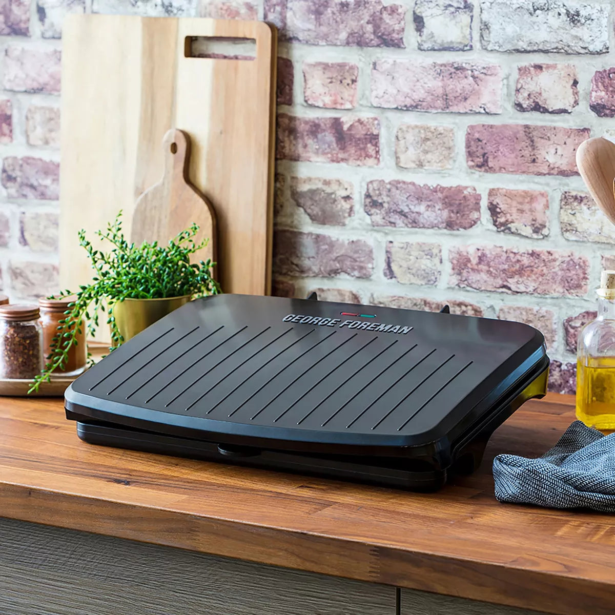 George Foreman 9-Serving Electric Panini Press, Gunmetal Grey, Nonstick Coating, Adjustable Angle, Space-Saving Design