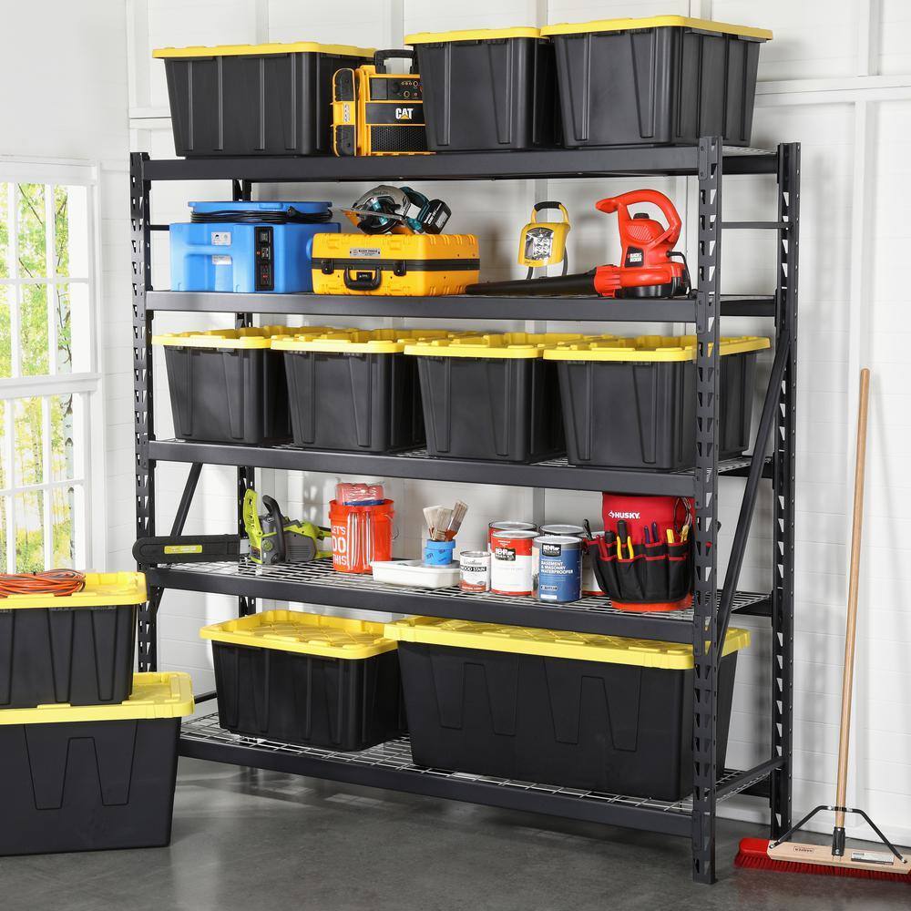 HDX 27-Gallon Black Stackable Waterproof Storage Tote with Yellow Lid, 5-Pack