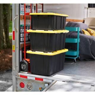 HDX 27-Gallon Black Stackable Waterproof Storage Tote with Yellow Lid, 5-Pack