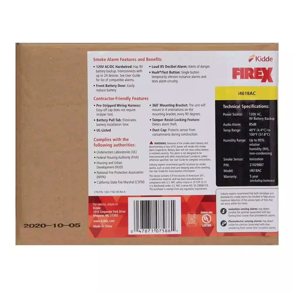 Kidde Firex i4618 4-Pack Hardwired Ionization Smoke Detectors with Battery Backup