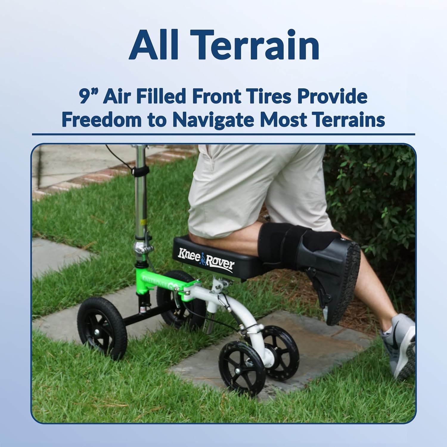 KneeRover GO HYBRID All Terrain Compact Knee Scooter for Adults - Race Car Green, Adjustable, Heavy Duty, Ideal for Foot Injuries and Recovery