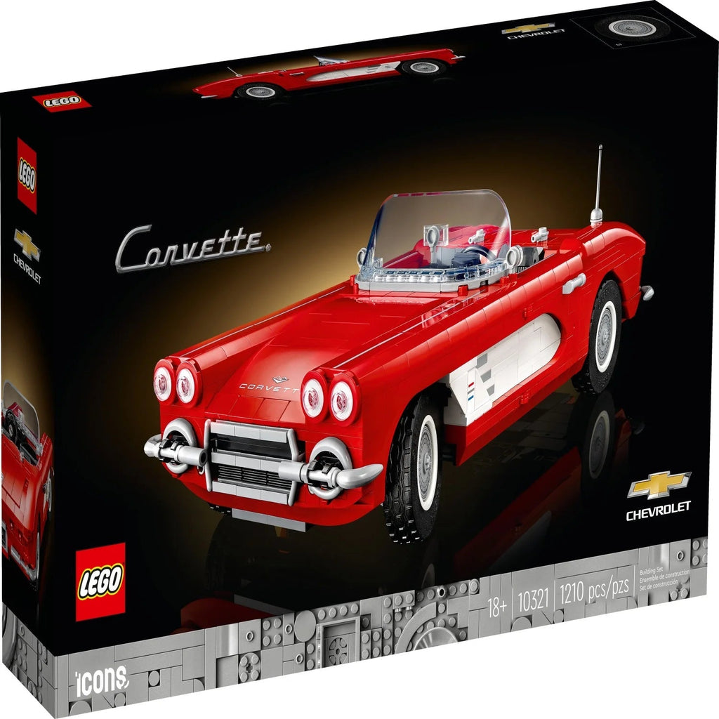 LEGO Icons 10321 Corvette 1961 Chevrolet Cabriolet Model Kit for Adults, 1,210 Pieces, Collectible Display Set