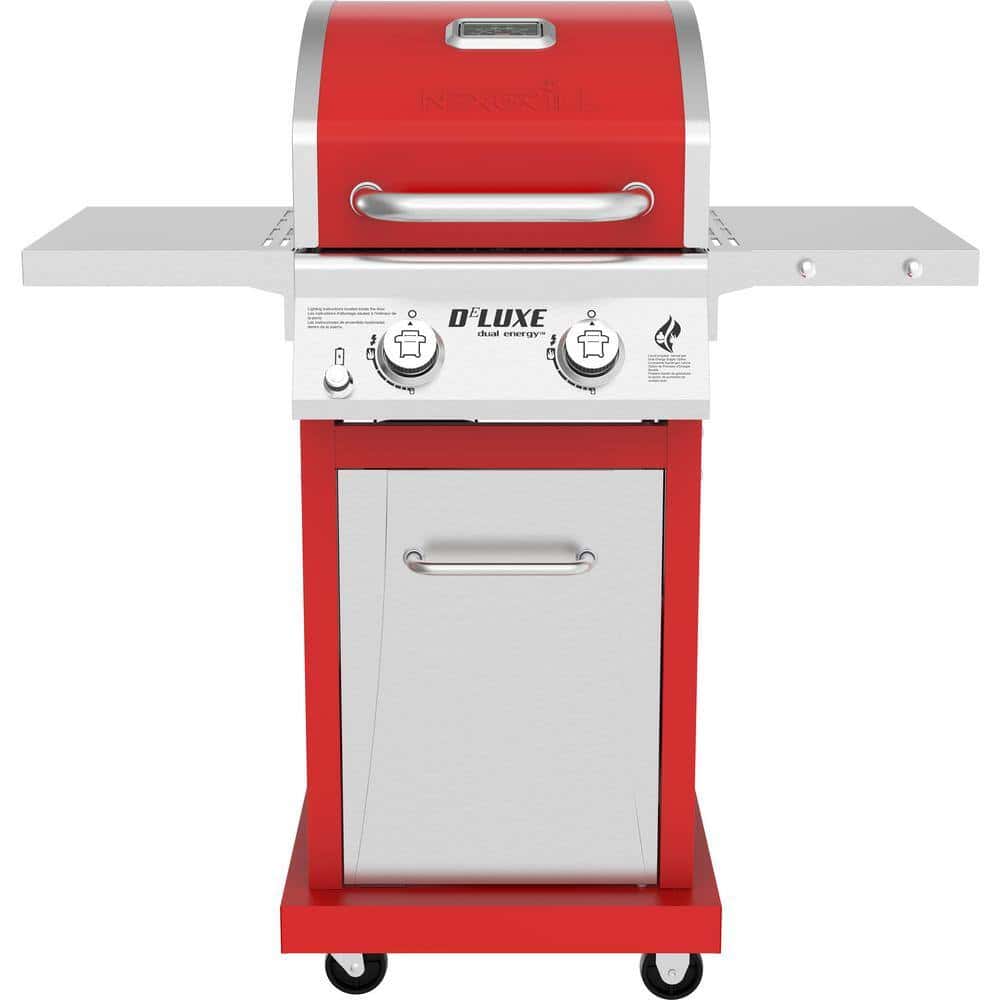 Nexgrill Deluxe 2-Burner Gas Grill Red - Stainless Steel, 28,000 BTUs, Compact, Convertible to Natural Gas