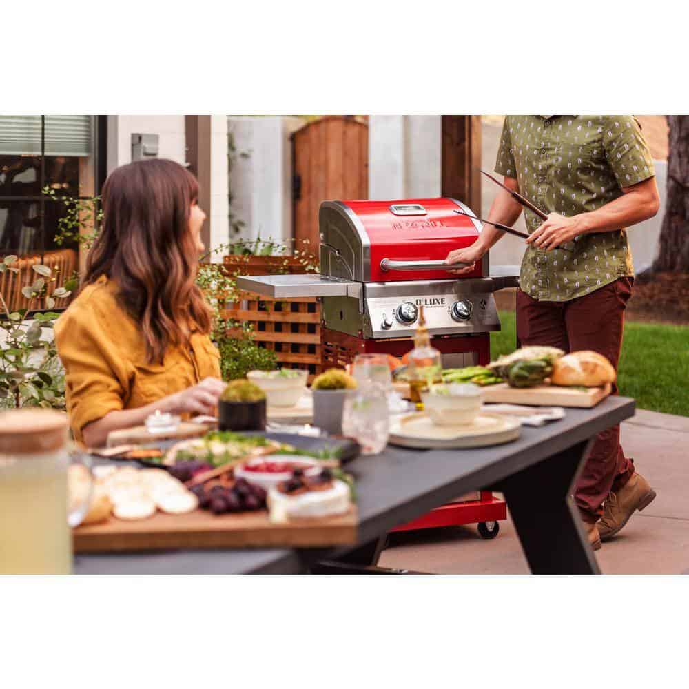 Nexgrill Deluxe 2-Burner Gas Grill Red - Stainless Steel, 28,000 BTUs, Compact, Convertible to Natural Gas